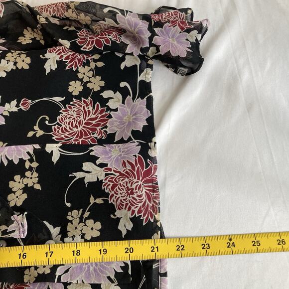 Laura Ashley Women's Dark Floral 100% Silk Blouse Size 8 Whimsigoth Moto Boho - Picture 6 of 12